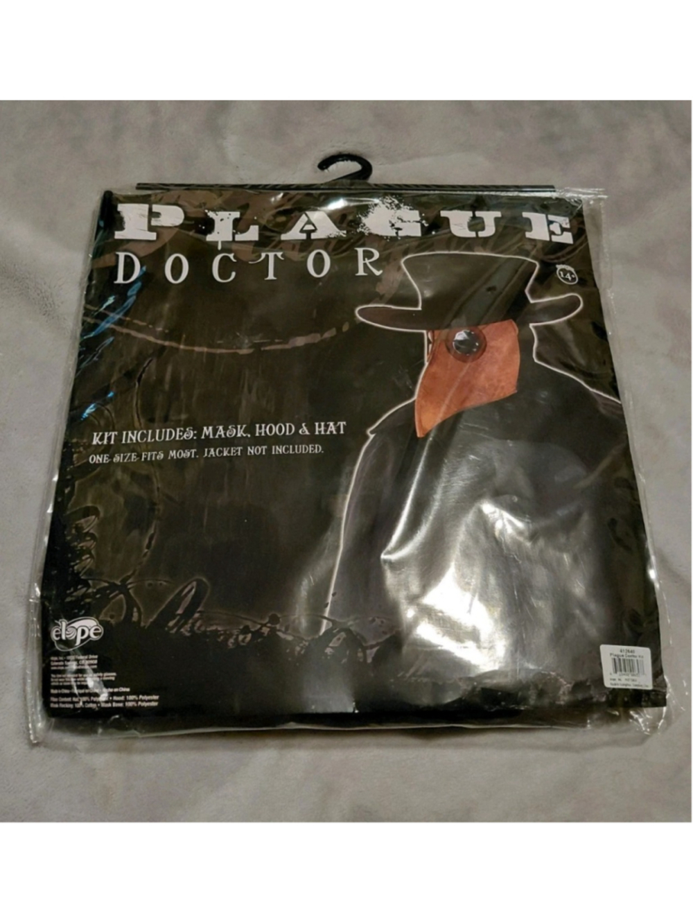 Elope Plague Doctor Kit, Mask Hat Hood, Costume, Halloween, Ages 14+, Adult